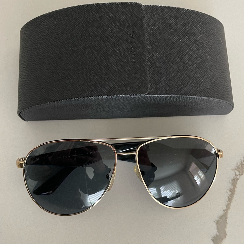 NWOT Prada Gold and Black Aviator Sunglasses with Double Bridge